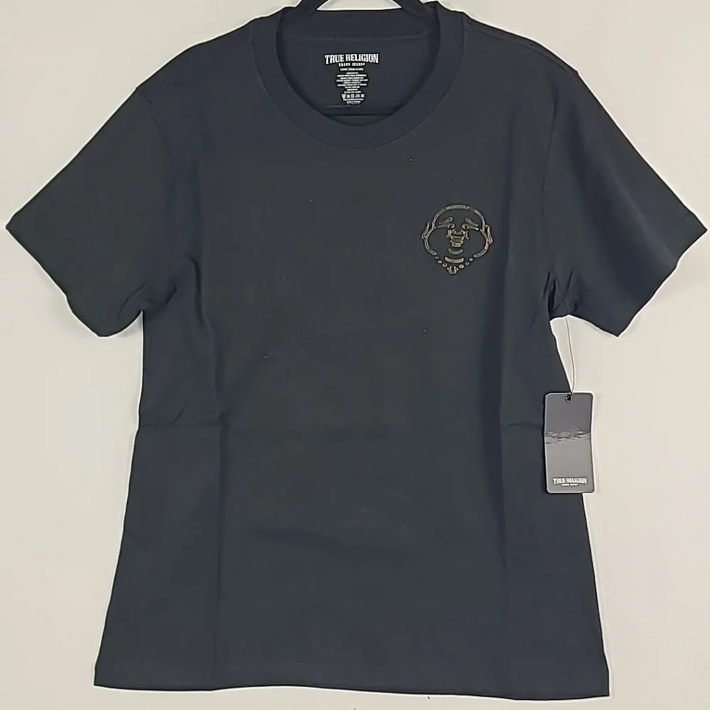 NEW True Religion Men's Emboss Emblem Tee Black & Gold Sz Large